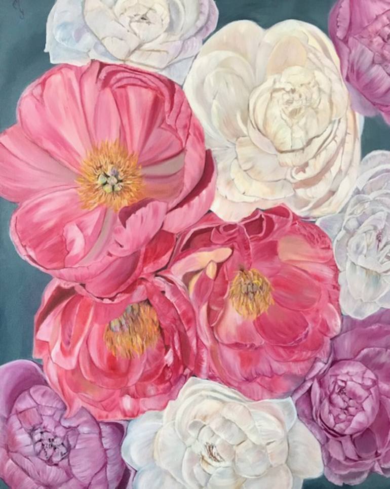 Peonies Painting by Lela Karamanishvili | Saatchi Art