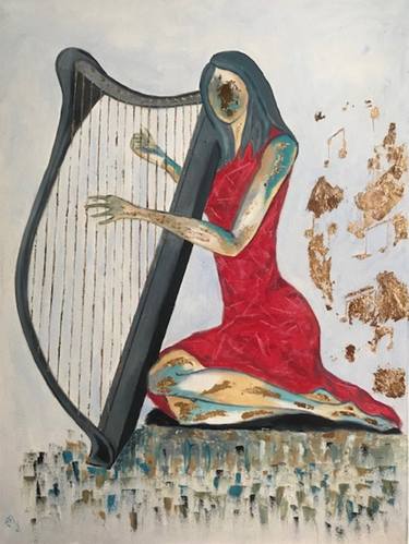 Girl playing the harp Painting by Wojciech ADALBERTO Matuszny