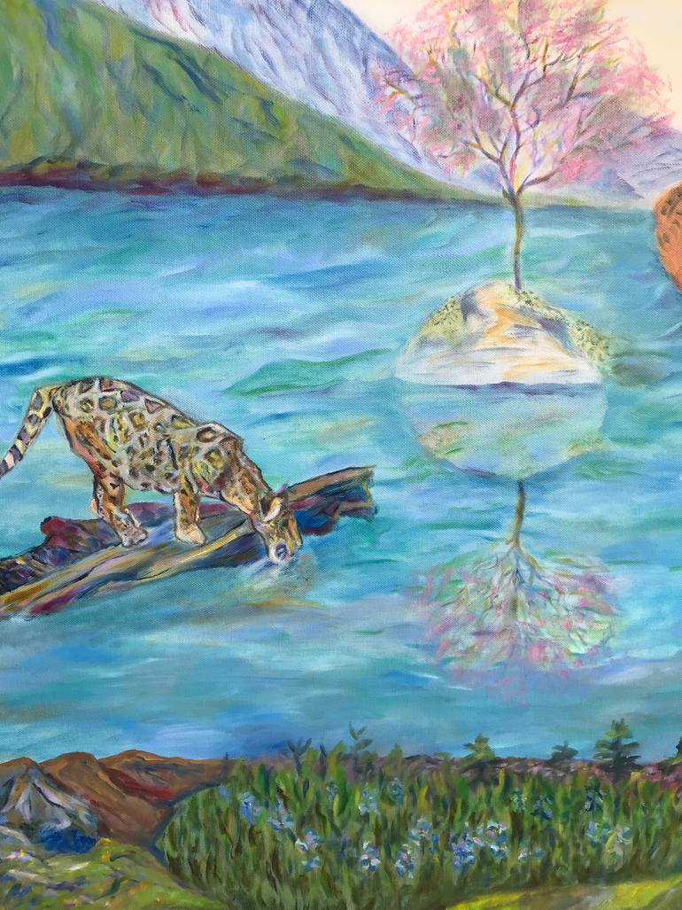 Original Art Deco Landscape Painting by Lela Karamanishvili