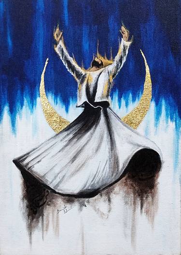 Whirling Dervish Sufi Painting on Canvas thumb