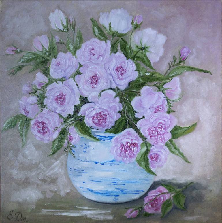 Bouquet of pink roses Painting by Olena Dmytrenko | Saatchi Art