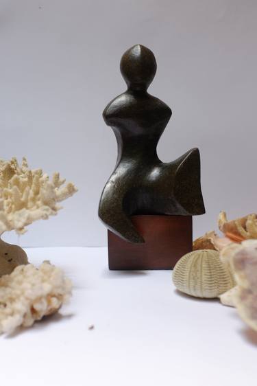 Oceania Black Stone Female Figure Sculpture thumb