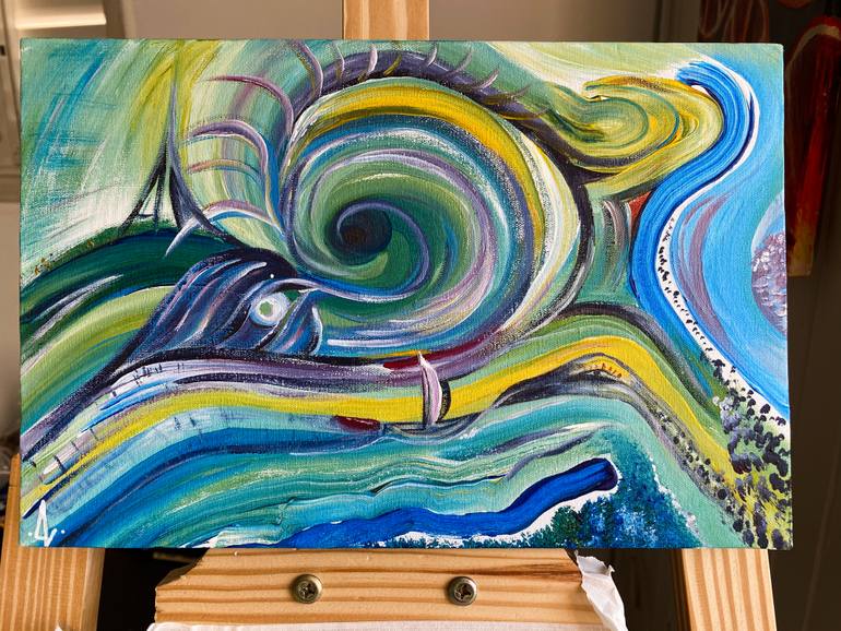 Original Surrealism Boat Painting by Alina Landers