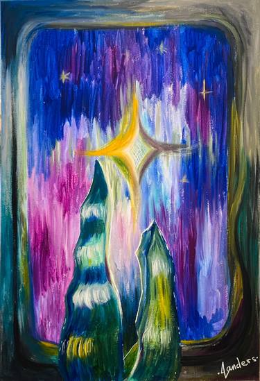 «AT LEAST ONE STAR» acrylic flower lovers at night window thumb