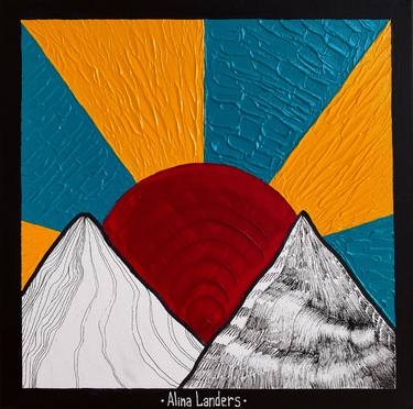 «THE RED SUN 2» ACRYLIC MARKER GRAPHICS MOUNTAINS POP ART thumb