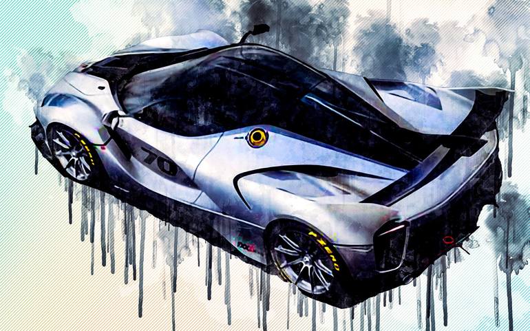 Ferrari FXX-K Evo 2018 hypercar sports car top view carbon spoiler Italian  cars Ferrari Printmaking by Fuccccck UUUUUUUUUUUUUU