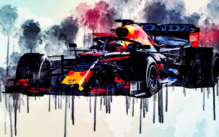 Max Verstappen Red Bull Racing Rb16b Raceway 21 F1 Cars Formula 1 Rb16b On Track Red Bull Racing Honda New Rb16b F1 Red Bull Racing 21 F1 Cars Printmaking By Michael Stevens Saatchi Art