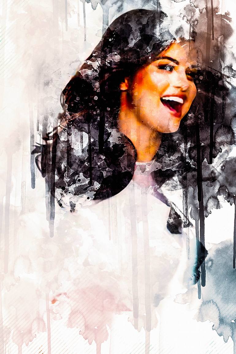 Celebrity Selena Gomez 0 Painting Watercolor Ink Colorful Art Fine Celebrities Painting By Michael Stevens | Saatchi Art