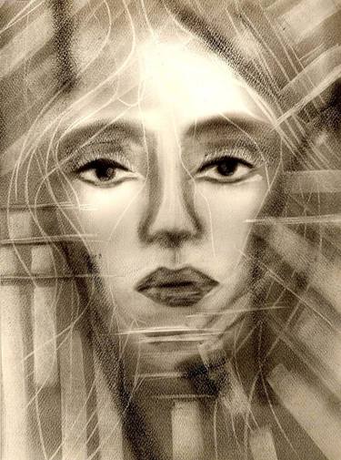 Dry brush portrait Abstraction on watercolor paper "MONOCHROME PHARAOH" Required frame Dry brush on paper Painting for connoisseurs and collectors thumb