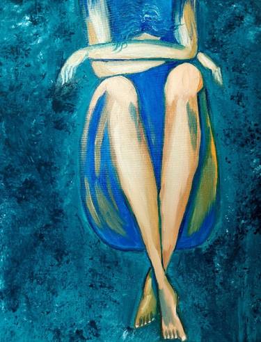 Original oil painting on stretched canvas "NAKED TIREDNESS" Beautiful woman body shape Exhausted fatigue feeling thumb