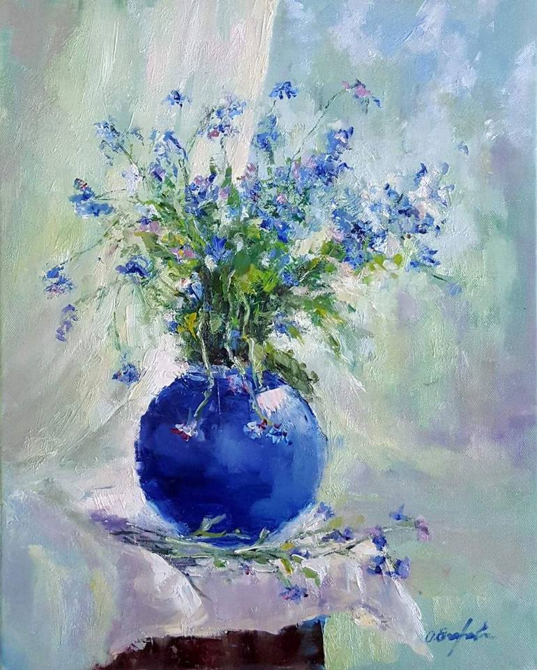 Blue Flowers Painting by Olga Egorov | Saatchi Art