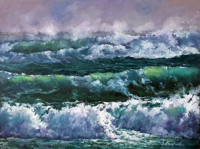 Green waves in Ocean Painting by Olga Egorov | Saatchi Art