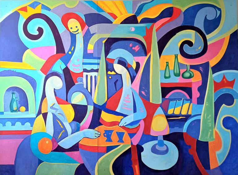 Original Abstract Painting by Valery Tatar | Abstract Expressionism Art on Plywood | A series of works for the antique market "In the Cafe" 1