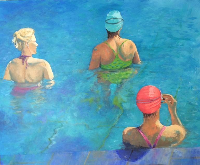 Three Ladies Waiting Painting by Jenny Shah Saatchi Art