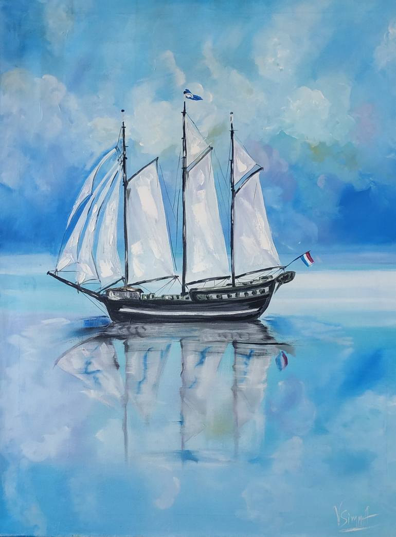 Original Sailboat Painting by Valentina Simma