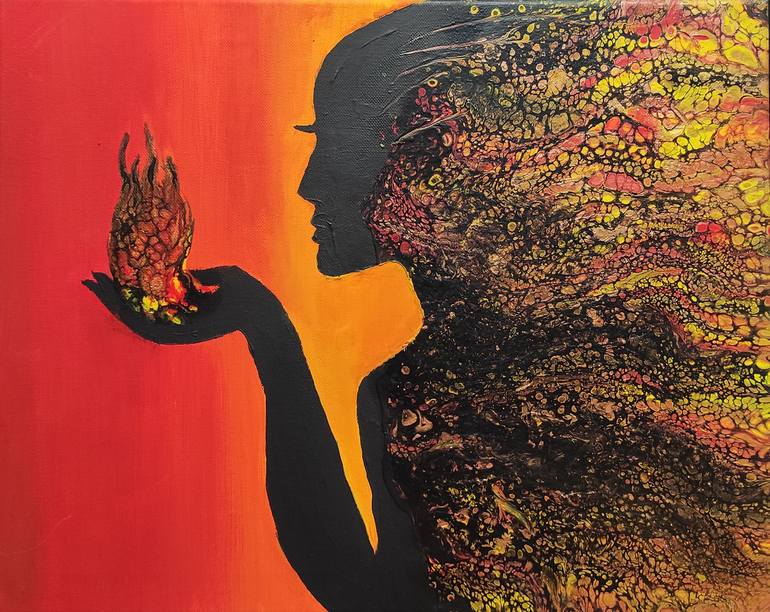 FIRE WOMAN Painting by Ekaterina Romanovskaya Saatchi Art