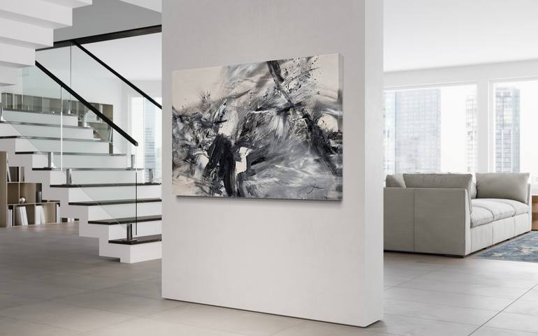 Original Black & White Abstract Painting by Maria Bevilacqua-Fischer