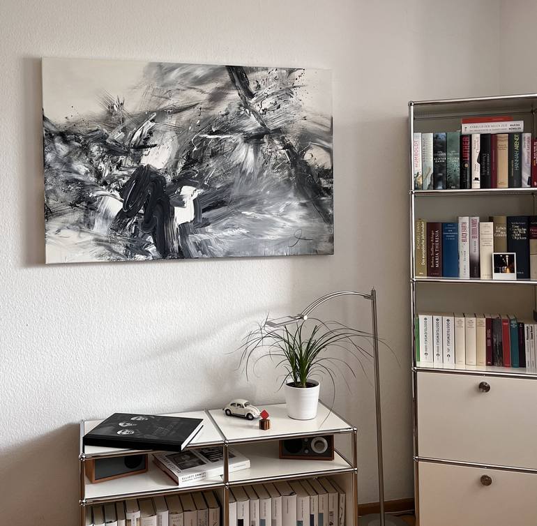 Original Black & White Abstract Painting by Maria Bevilacqua-Fischer