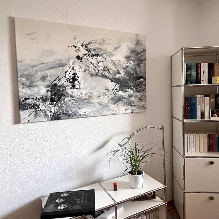 Original Black & White Abstract Painting by Maria Bevilacqua-Fischer