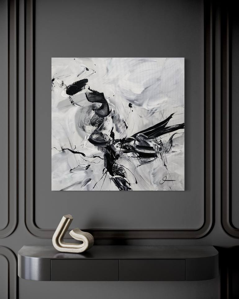 Original Black & White Abstract Painting by Maria Bevilacqua-Fischer