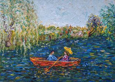 Lovers in a Rowing Boat Oil Painting by Denisa Mansfield thumb