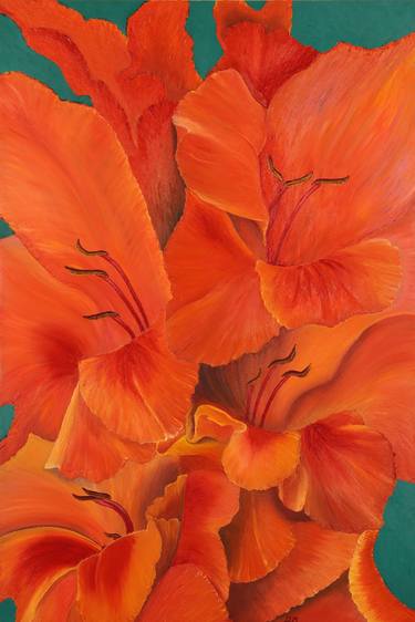 Gladiolus Flowers Modernism Oil Painting by Denisa Mansfield thumb