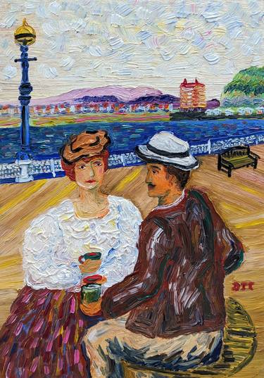 'At the Pier' Portrait Landscape Oil Painting by Denisa Mansfield thumb