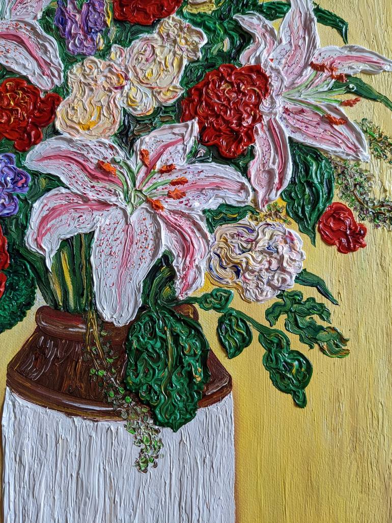 Original Impasto Floral Painting by Denisa Mansfield