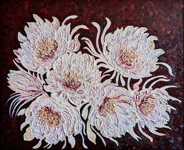 Impasto Floral Night Flowers Oil Painting by Denisa Mansfield thumb