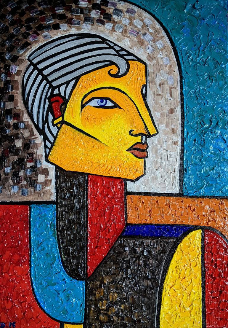 Cubism Abstract Man Portrait Oil Painting by Denisa Mansfield Painting ...