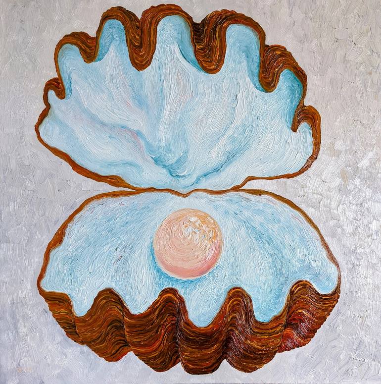 Pearl Clam Shell Impressionism Oil Painting by Denisa Mansfield