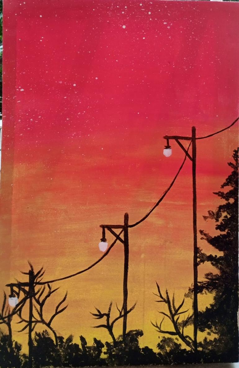 Aesthetic Sunset, Black Canvas Painting
