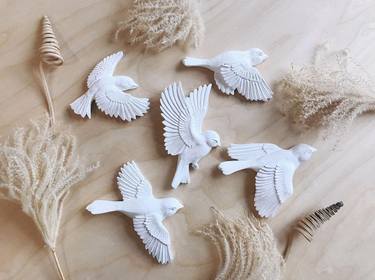 Bird wall art, Wall sculpture of a bird, 5 Piece Set Wall Art Ornaments with Flying Birds, Bird wall art thumb