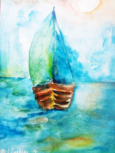 Print of Impressionism Sailboat Paintings by Selena Sashina