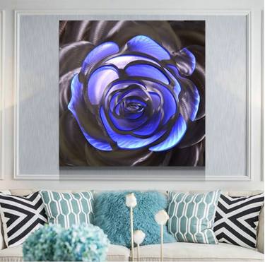 Rose LED Laser Metal Painting Modern Home Interior Wall Arts Decor thumb