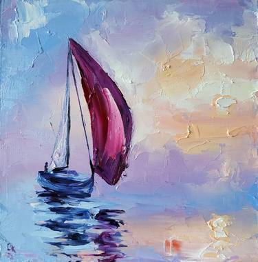 Original Fine Art Sailboat Painting by Olga Kabakova