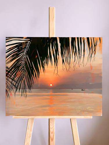 ORANGE SUNSET - Vietnam, sea and sky, home decor original, seaside, sky, interiour, summer, gift idea, nature, sea thumb