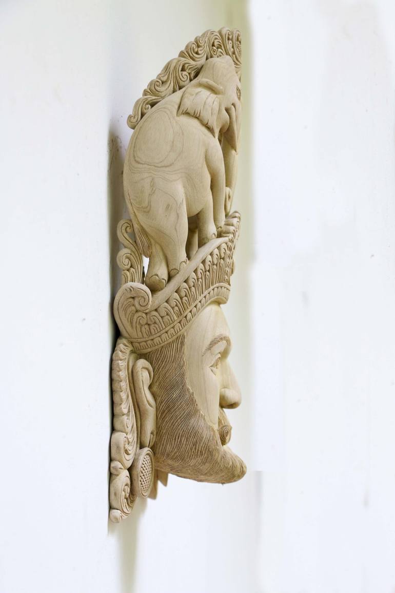 Handmade Wood Carved Traditional Fairy Tribe Imaginary Wearable Mask, Wall Décor | Premium Quality sri lankan Artwork,wall decor ,wood mask, - Print