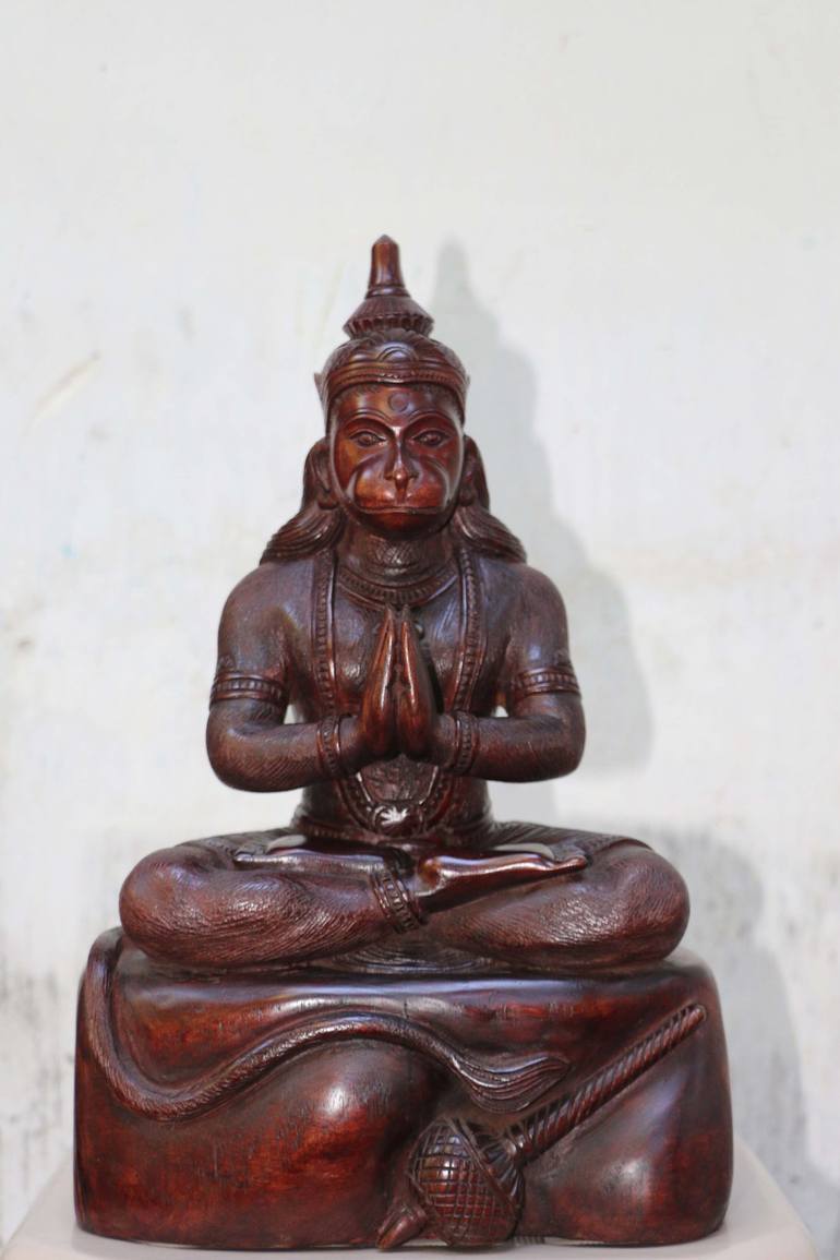 handmade unique wooden hanuman statue,wood carving,ornament - Print