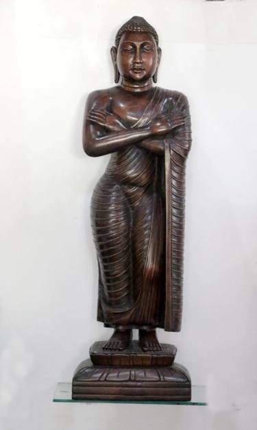wood buddha, Antique Sri Lankan Style Buddha Statue VINTAGE thumb
