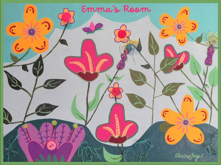 Original Whimsical Floral Mixed Media by Elaine Fogel