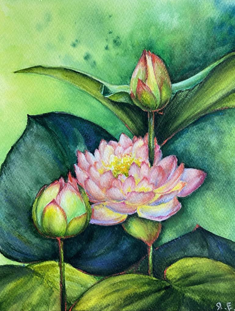 “Pink lily” watercolor drawing, flower painting Painting by Yana ...