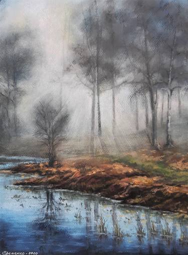 "Autumn morning" pastel drawing, forest landscape thumb