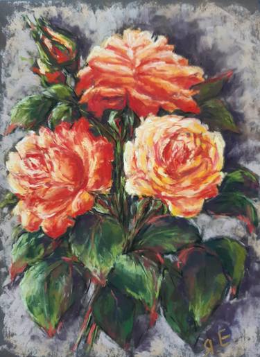 "Bouquet of roses" pastel drawing, roses, flowers thumb