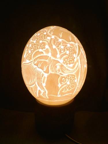 Mother Elephant and her Young carved on an Ostrich Egg thumb
