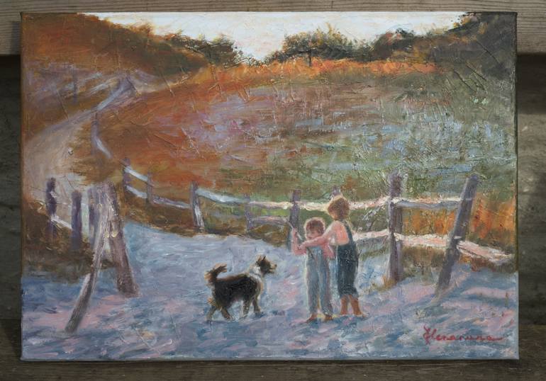 Original Expressionism Children Painting by Elena Petrova