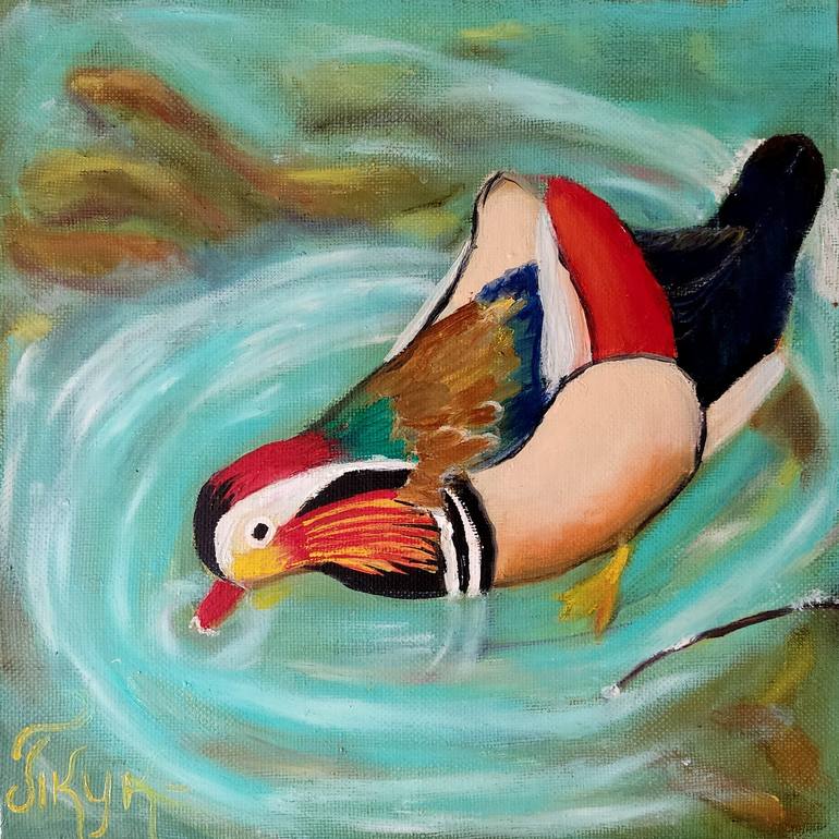 Mandarin Duck Painting by Tatiana Kukina | Saatchi Art