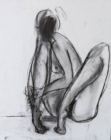 sitting woman, charcoal drawing, medium canvas thumb