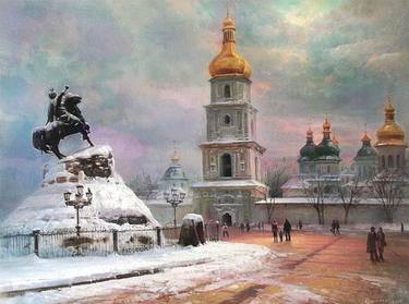 SOFIA - original painting,city center,capital, winter, gift idea, office art thumb