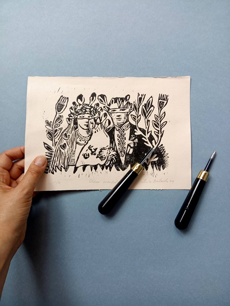 Original Symbolism Family Printmaking by Iuliia Baluda